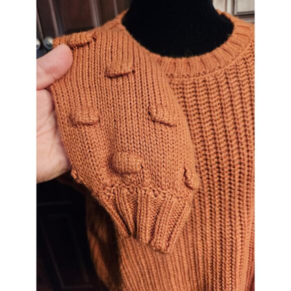 Moon & Madison Cropped Bubble Sleeve Chunky Knit Sweater Terracotta Size XS - Picture 2 of 9